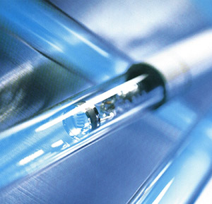 A closeup view of a ultraviolet lamp replacement part