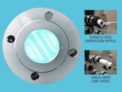 Lamp casing with stainless steel compression nipples and single-ended lamp socket